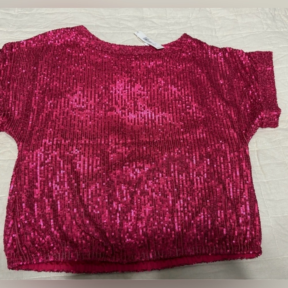 Trina Turk Fuchsia Sequin Short Sleeve Top - Picture 3 of 6